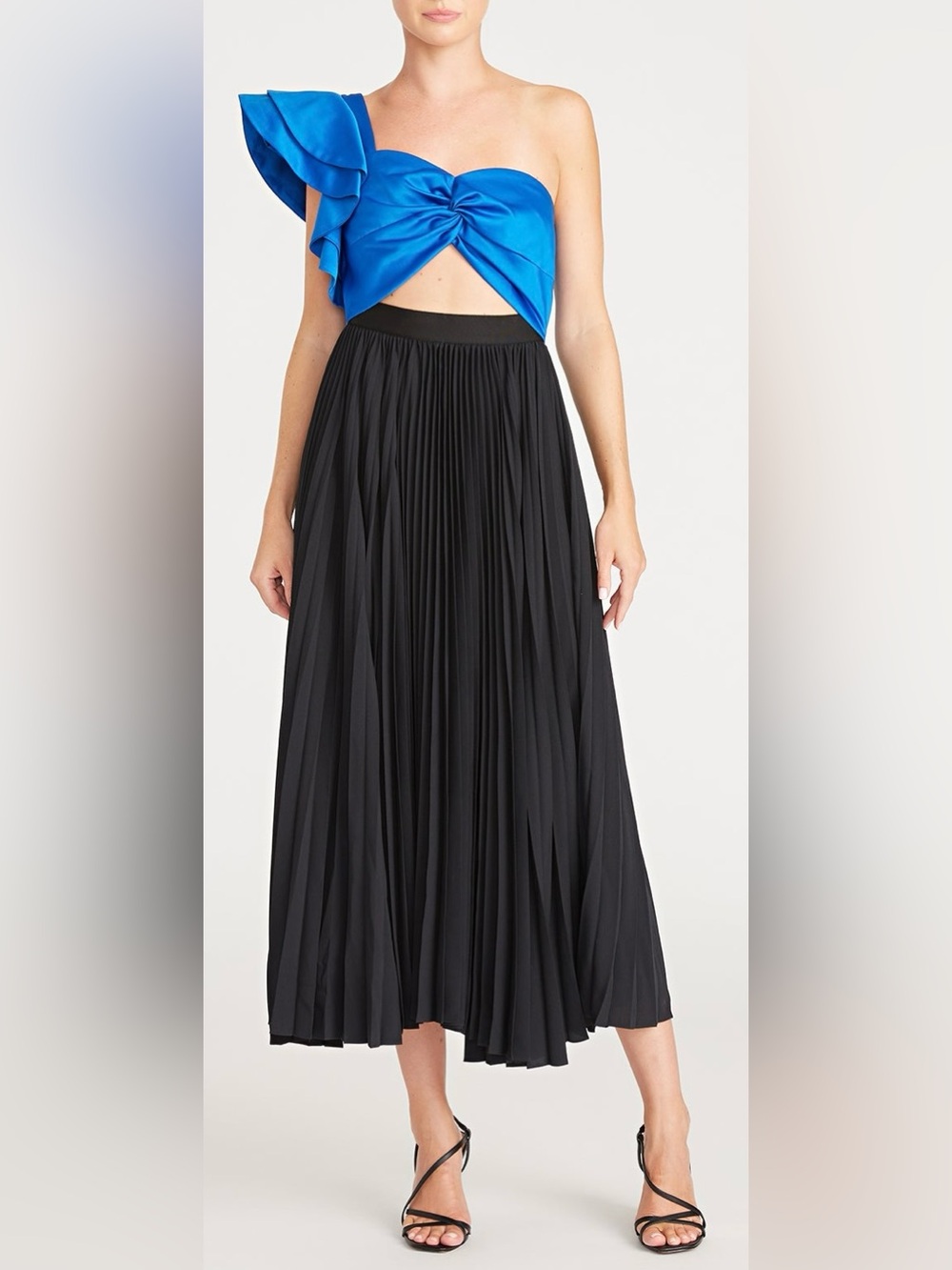 AMUR Women’s Cleopatra Black Blue One Shoulder Pleated Cut Out Maxi Dress Size 8